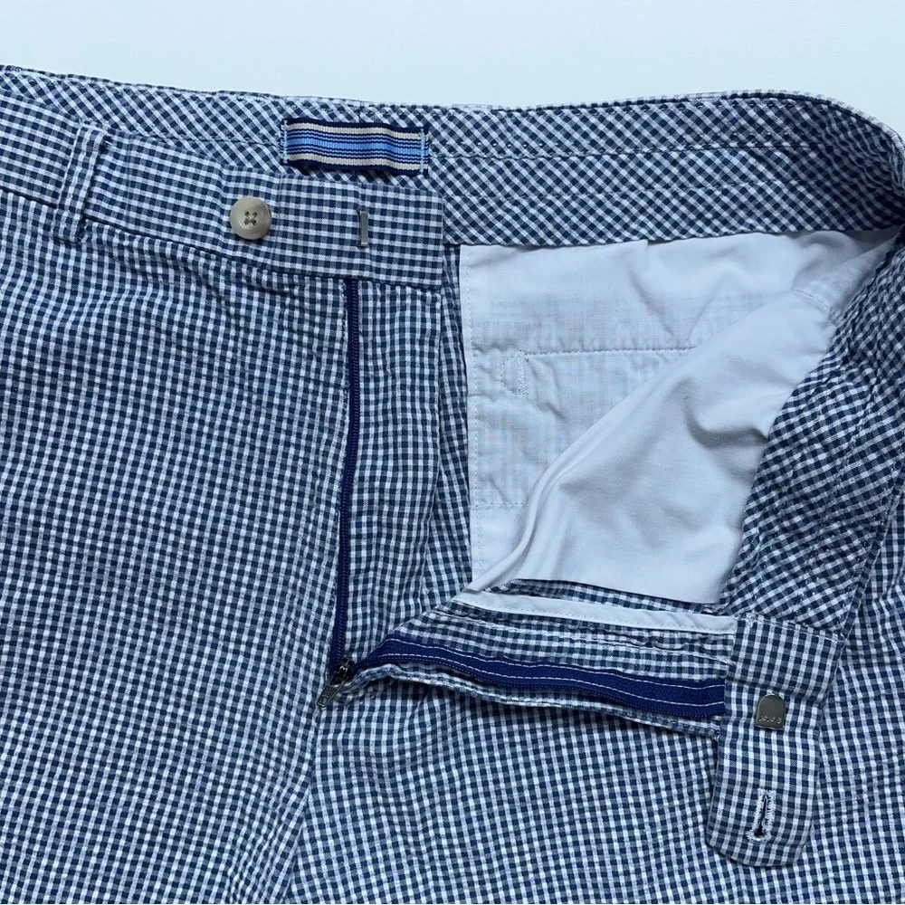 Peter Millar Seersucker Shorts Mens Size 34 Blue Checked 8.5” Inseam        READ
